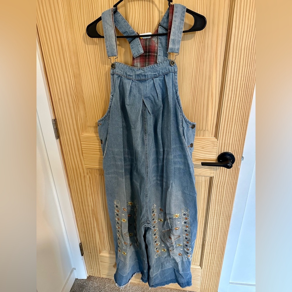 Embroidered Denim Overalls